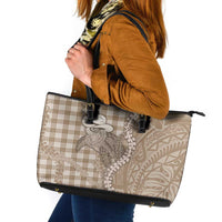 Beige Hawaii Palaka Cowboy Turtle Leather Tote Bag Hawaiian Paniolo Puakenikeni Maile Lei DT05 Beige - Polynesian Pride