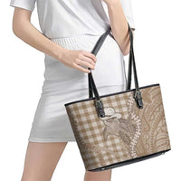 Beige Hawaii Palaka Cowboy Turtle Leather Tote Bag Hawaiian Paniolo Puakenikeni Maile Lei DT05 - Polynesian Pride