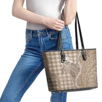 Beige Hawaii Palaka Cowboy Turtle Leather Tote Bag Hawaiian Paniolo Puakenikeni Maile Lei DT05 - Polynesian Pride