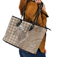 Beige Hawaii Palaka Cowboy Turtle Leather Tote Bag Hawaiian Paniolo Puakenikeni Maile Lei DT05 - Polynesian Pride