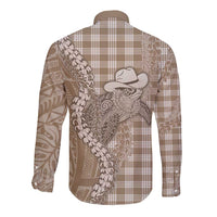 Beige Hawaii Palaka Cowboy Turtle Long Sleeve Button Shirt Hawaiian Paniolo Puakenikeni Maile Lei DT05 - Polynesian Pride