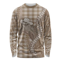 Beige Hawaii Palaka Cowboy Turtle Long Sleeve Shirt Hawaiian Paniolo Puakenikeni Maile Lei DT05 Unisex Beige - Polynesian Pride