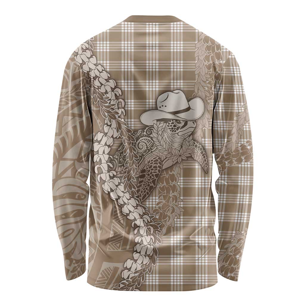 Beige Hawaii Palaka Cowboy Turtle Long Sleeve Shirt Hawaiian Paniolo Puakenikeni Maile Lei DT05 - Polynesian Pride