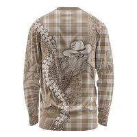 Beige Hawaii Palaka Cowboy Turtle Long Sleeve Shirt Hawaiian Paniolo Puakenikeni Maile Lei DT05 - Polynesian Pride