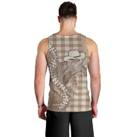 Beige Hawaii Palaka Cowboy Turtle Men Tank Top Hawaiian Paniolo Puakenikeni Maile Lei DT05 - Polynesian Pride