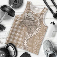 Beige Hawaii Palaka Cowboy Turtle Men Tank Top Hawaiian Paniolo Puakenikeni Maile Lei DT05 - Polynesian Pride