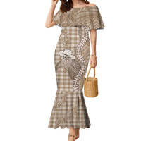 Beige Hawaii Palaka Cowboy Turtle Mermaid Dress Hawaiian Paniolo Puakenikeni Maile Lei DT05 Women Beige - Polynesian Pride