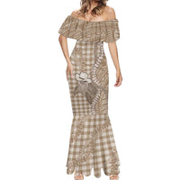 Beige Hawaii Palaka Cowboy Turtle Mermaid Dress Hawaiian Paniolo Puakenikeni Maile Lei DT05 - Polynesian Pride