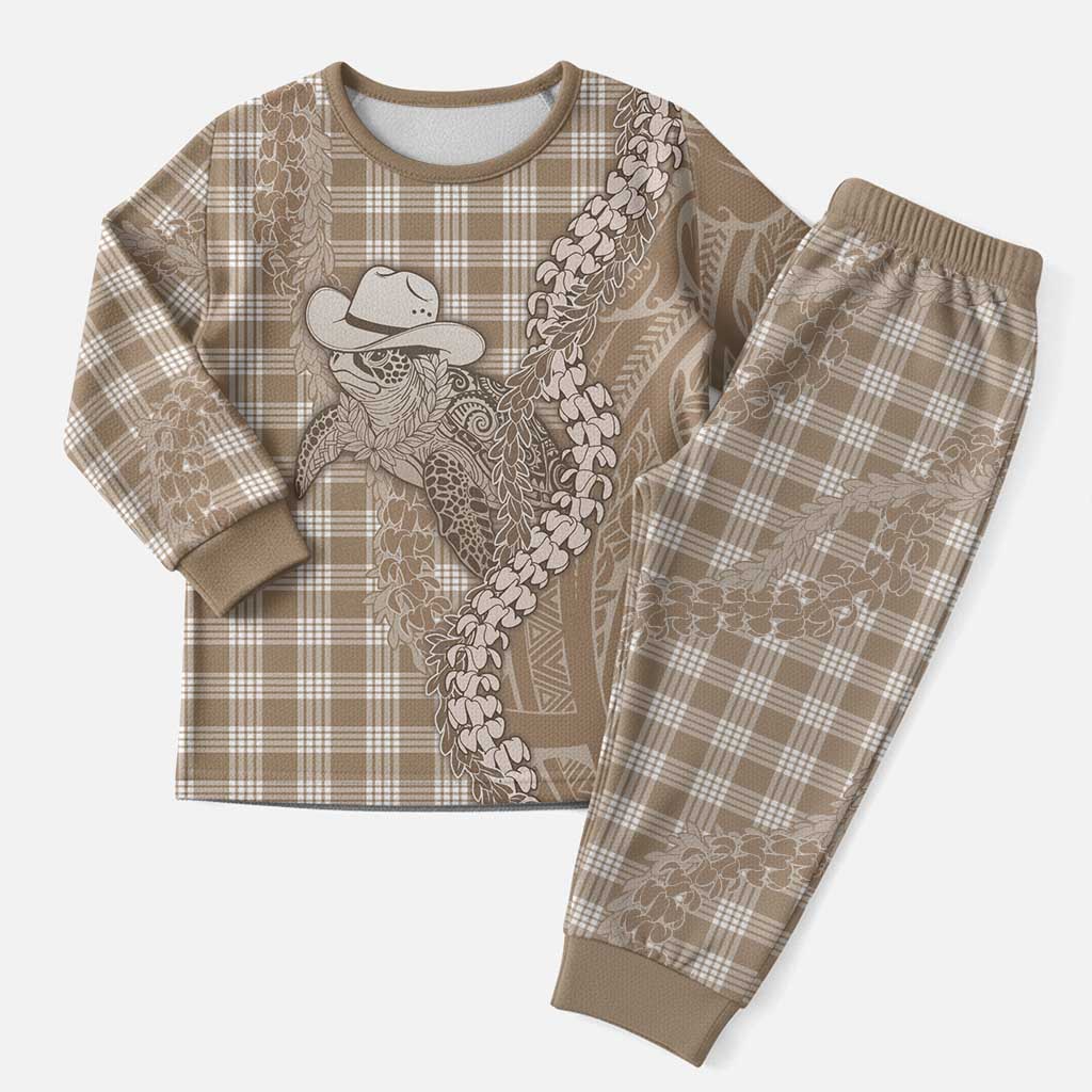 Beige Hawaii Palaka Cowboy Turtle Christmas Pajama Set Hawaiian Paniolo Puakenikeni Maile Lei DT05 Men Beige - Polynesian Pride