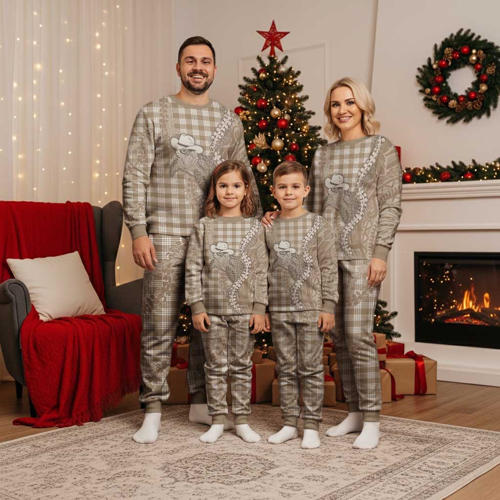 Beige Hawaii Palaka Cowboy Turtle Christmas Pajama Set Hawaiian Paniolo Puakenikeni Maile Lei DT05 - Polynesian Pride