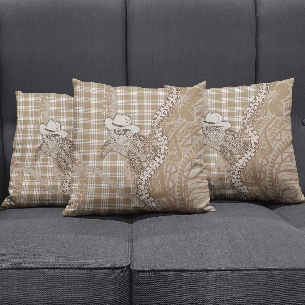 Beige Hawaii Palaka Cowboy Turtle Pillow Cover Hawaiian Paniolo Puakenikeni Maile Lei DT05 - Polynesian Pride