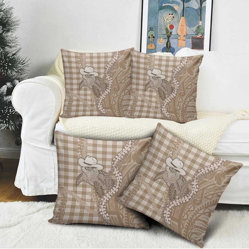 Beige Hawaii Palaka Cowboy Turtle Pillow Cover Hawaiian Paniolo Puakenikeni Maile Lei DT05 - Polynesian Pride
