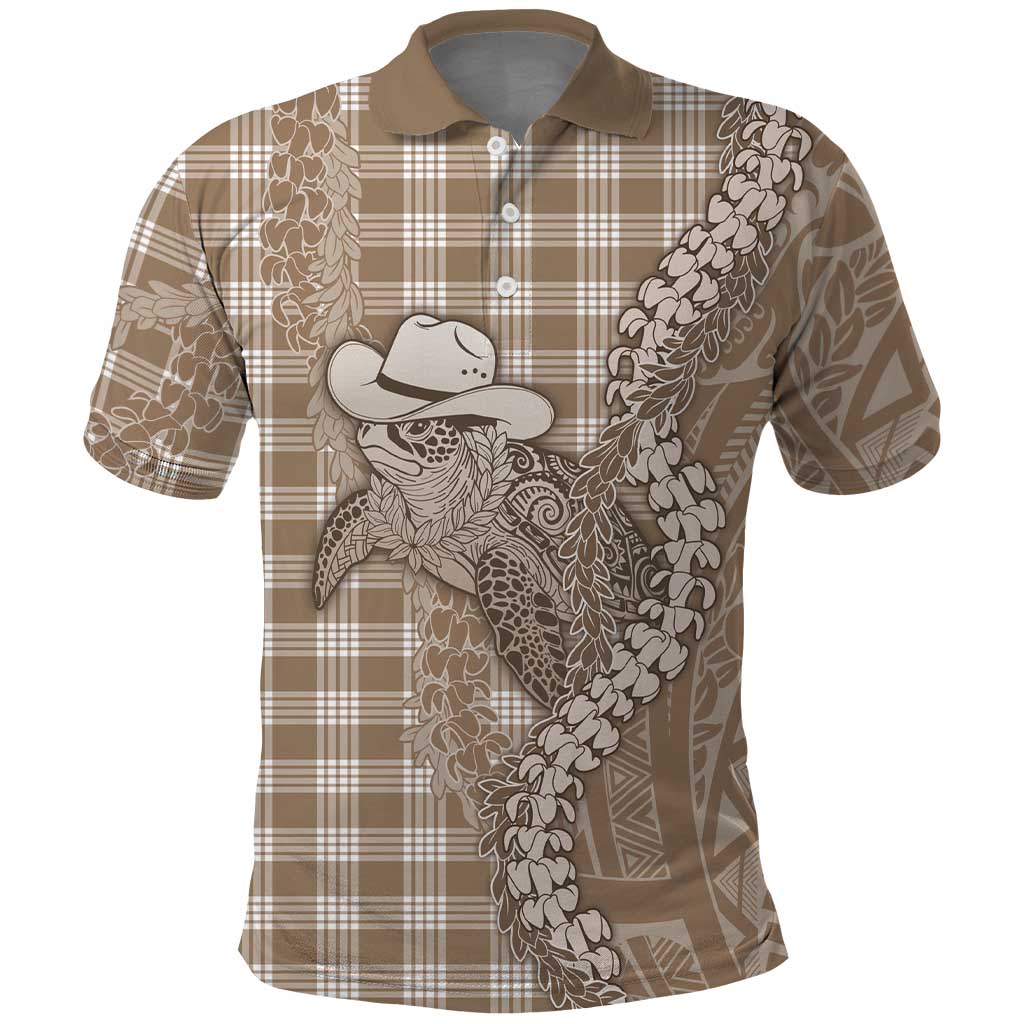Beige Hawaii Palaka Cowboy Turtle Polo Shirt Hawaiian Paniolo Puakenikeni Maile Lei DT05 Beige - Polynesian Pride