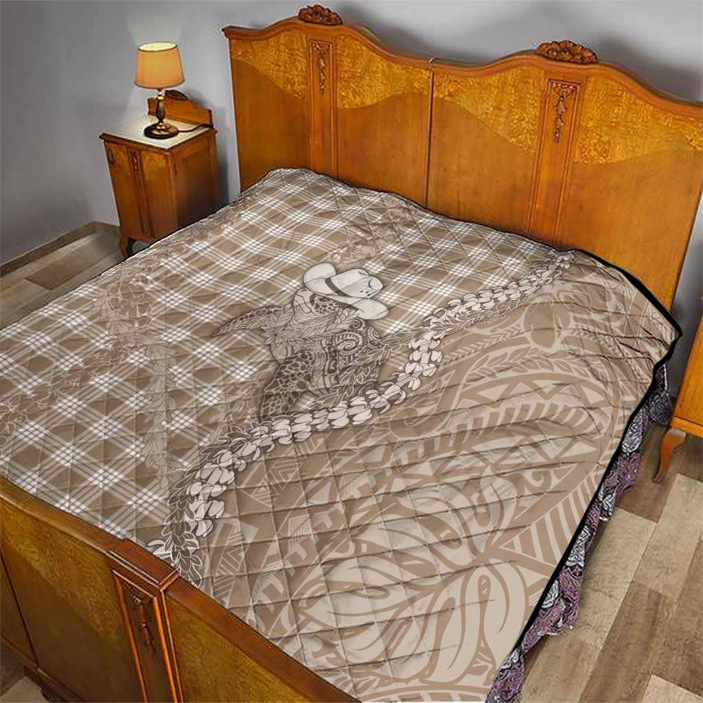Beige Hawaii Palaka Cowboy Turtle Quilt Hawaiian Paniolo Puakenikeni Maile Lei DT05 - Polynesian Pride