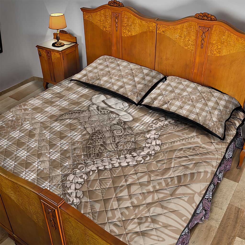 Beige Hawaii Palaka Cowboy Turtle Quilt Bed Set Hawaiian Paniolo Puakenikeni Maile Lei DT05 - Polynesian Pride