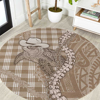 Beige Hawaii Palaka Cowboy Turtle Round Carpet Hawaiian Paniolo Puakenikeni Maile Lei DT05 Beige - Polynesian Pride