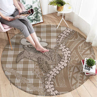Beige Hawaii Palaka Cowboy Turtle Round Carpet Hawaiian Paniolo Puakenikeni Maile Lei DT05 - Polynesian Pride