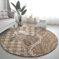 Beige Hawaii Palaka Cowboy Turtle Round Carpet Hawaiian Paniolo Puakenikeni Maile Lei DT05 - Polynesian Pride