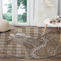 Beige Hawaii Palaka Cowboy Turtle Round Carpet Hawaiian Paniolo Puakenikeni Maile Lei DT05 - Polynesian Pride