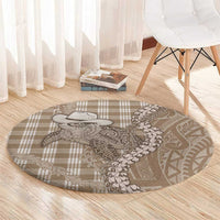 Beige Hawaii Palaka Cowboy Turtle Round Carpet Hawaiian Paniolo Puakenikeni Maile Lei DT05 - Polynesian Pride