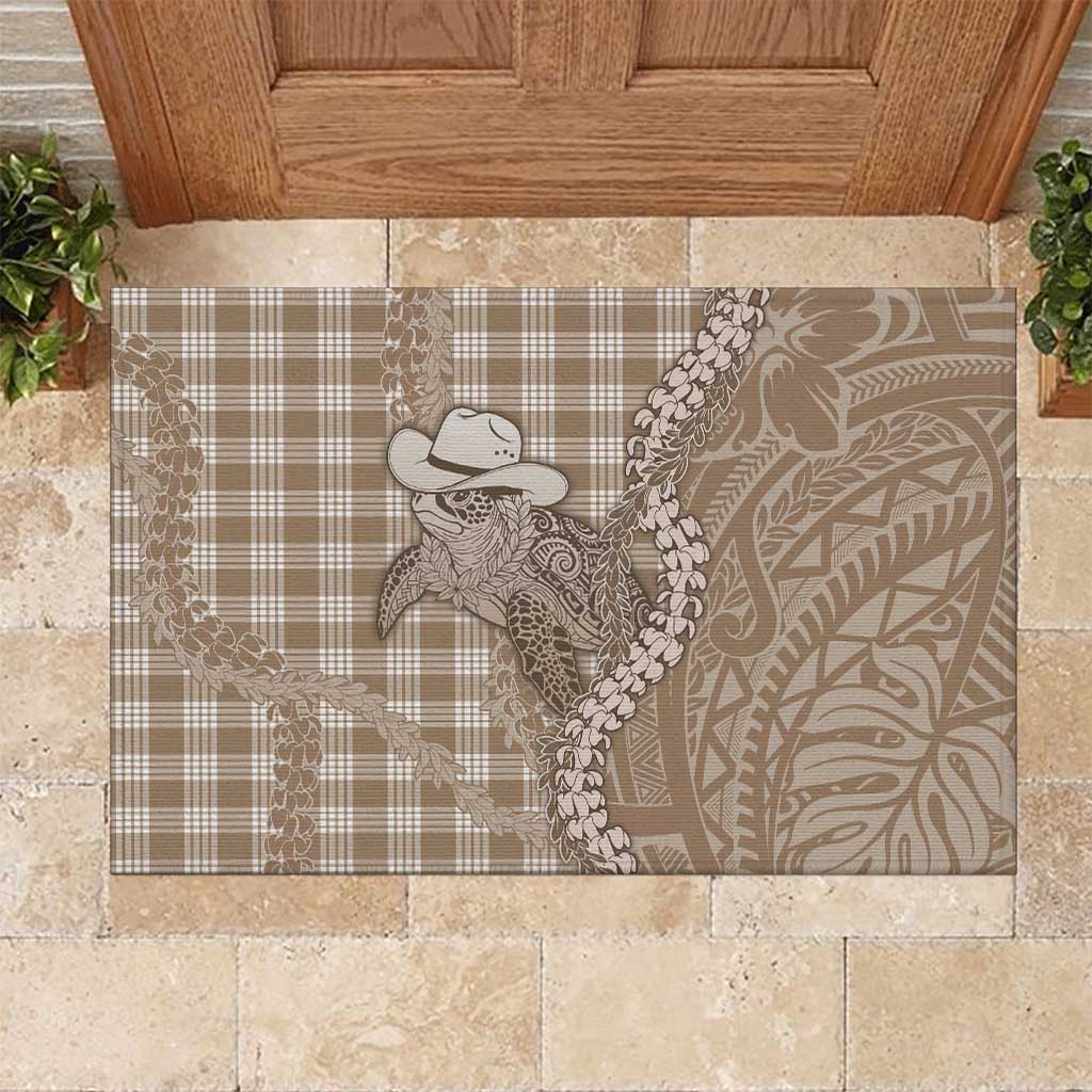 Beige Hawaii Palaka Cowboy Turtle Rubber Doormat Hawaiian Paniolo Puakenikeni Maile Lei DT05 Beige - Polynesian Pride