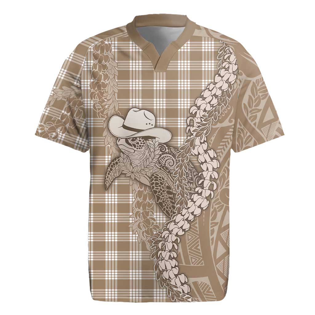 Beige Hawaii Palaka Cowboy Turtle Rugby Jersey Hawaiian Paniolo Puakenikeni Maile Lei DT05 Beige - Polynesian Pride