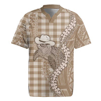 Beige Hawaii Palaka Cowboy Turtle Rugby Jersey Hawaiian Paniolo Puakenikeni Maile Lei DT05 Beige - Polynesian Pride