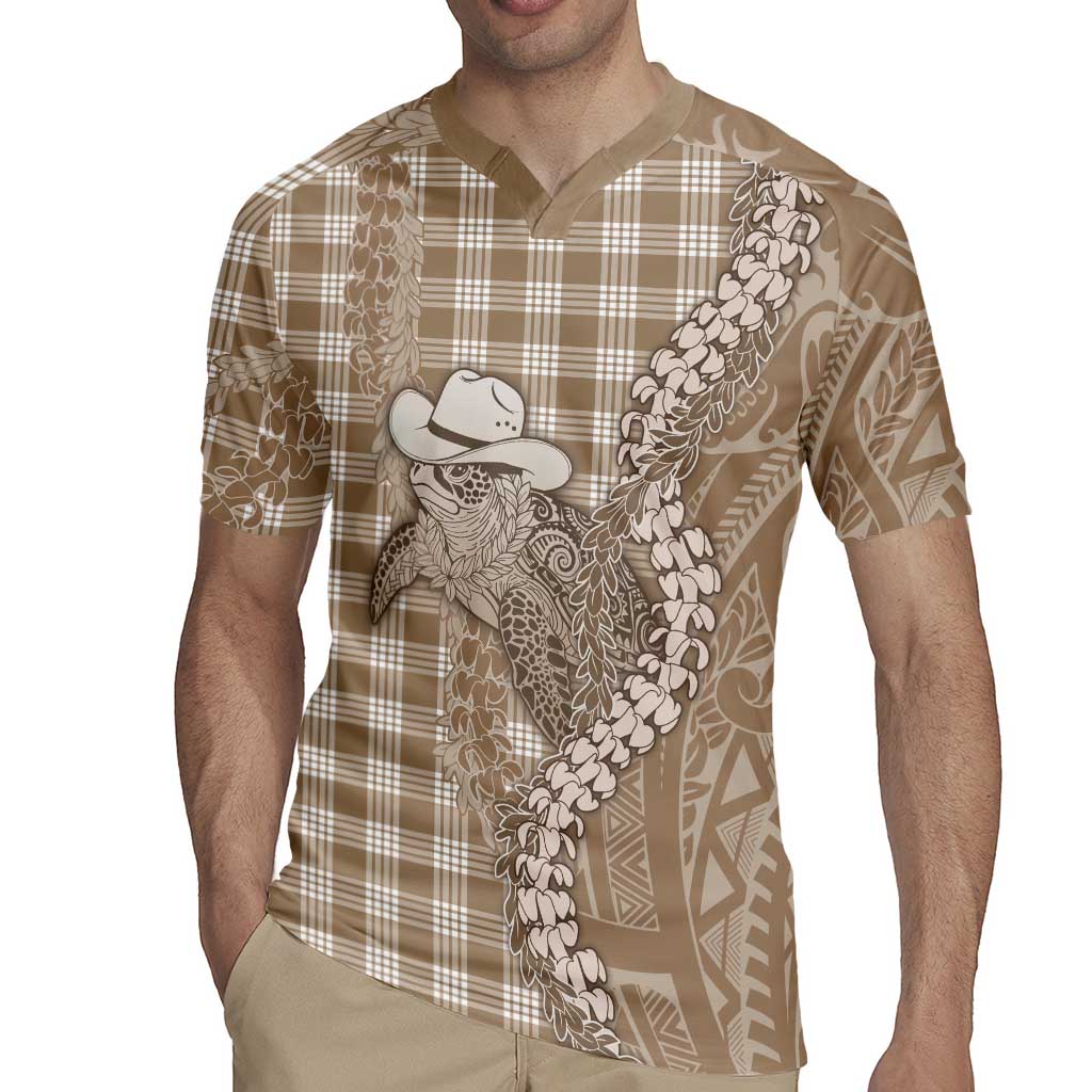 Beige Hawaii Palaka Cowboy Turtle Rugby Jersey Hawaiian Paniolo Puakenikeni Maile Lei DT05 - Polynesian Pride