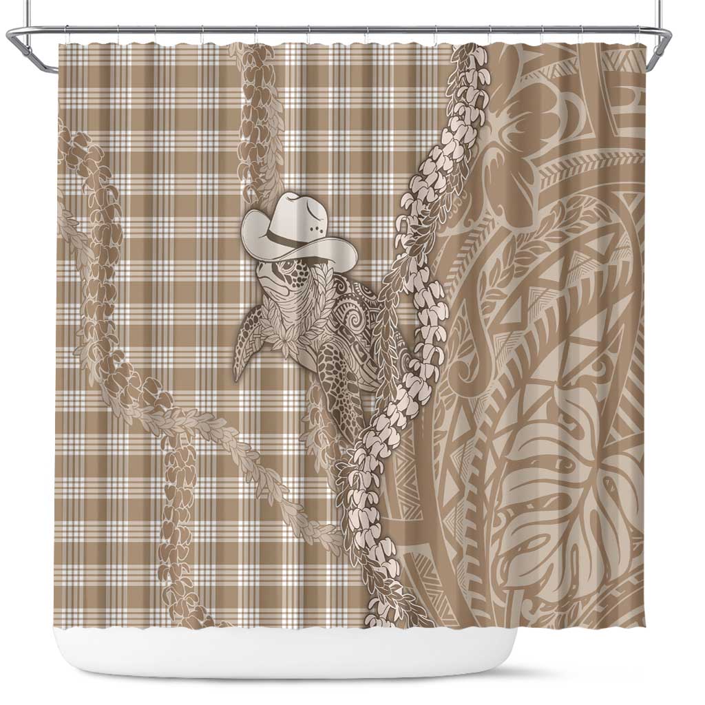 Beige Hawaii Palaka Cowboy Turtle Shower Curtain Hawaiian Paniolo Puakenikeni Maile Lei DT05 Beige - Polynesian Pride