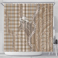 Beige Hawaii Palaka Cowboy Turtle Shower Curtain Hawaiian Paniolo Puakenikeni Maile Lei DT05 - Polynesian Pride