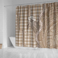 Beige Hawaii Palaka Cowboy Turtle Shower Curtain Hawaiian Paniolo Puakenikeni Maile Lei DT05 - Polynesian Pride