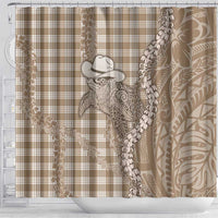 Beige Hawaii Palaka Cowboy Turtle Shower Curtain Hawaiian Paniolo Puakenikeni Maile Lei DT05 - Polynesian Pride