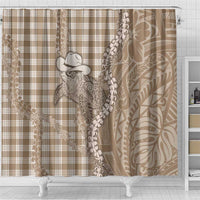Beige Hawaii Palaka Cowboy Turtle Shower Curtain Hawaiian Paniolo Puakenikeni Maile Lei DT05 - Polynesian Pride