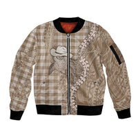 Beige Hawaii Palaka Cowboy Turtle Sleeve Zip Bomber Jacket Hawaiian Paniolo Puakenikeni Maile Lei DT05 Unisex Beige - Polynesian Pride