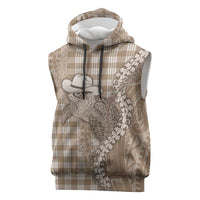 Beige Hawaii Palaka Cowboy Turtle Sleeveless Hoodie Hawaiian Paniolo Puakenikeni Maile Lei DT05 Beige - Polynesian Pride