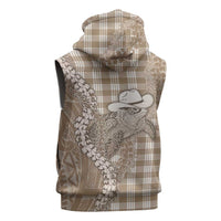 Beige Hawaii Palaka Cowboy Turtle Sleeveless Hoodie Hawaiian Paniolo Puakenikeni Maile Lei DT05 - Polynesian Pride