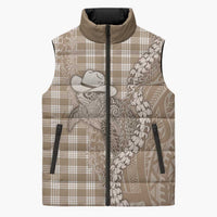 Beige Hawaii Palaka Cowboy Turtle Sleeveless Puffer Jacket Hawaiian Paniolo Puakenikeni Maile Lei DT05 Unisex Beige - Polynesian Pride