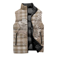 Beige Hawaii Palaka Cowboy Turtle Sleeveless Puffer Jacket Hawaiian Paniolo Puakenikeni Maile Lei DT05 - Polynesian Pride