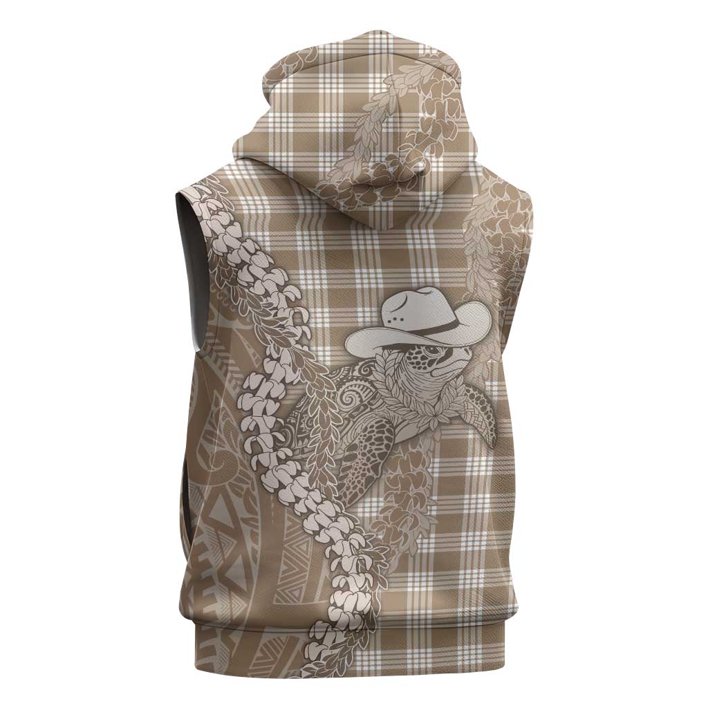 Beige Hawaii Palaka Cowboy Turtle Sleeveless Zip Hoodie Hawaiian Paniolo Puakenikeni Maile Lei DT05 - Polynesian Pride