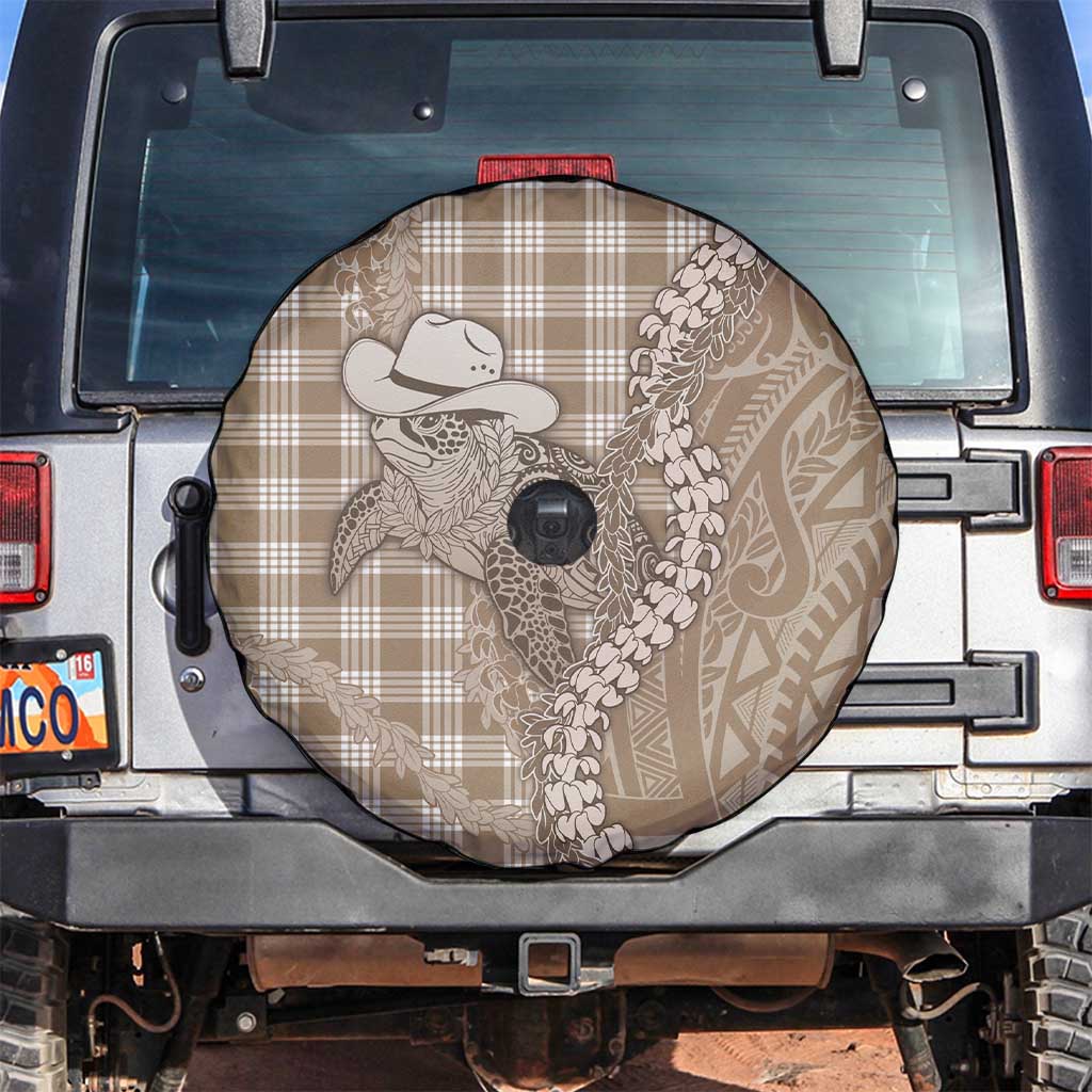 Beige Hawaii Palaka Cowboy Turtle Spare Tire Cover Hawaiian Paniolo Puakenikeni Maile Lei DT05 Beige - Polynesian Pride