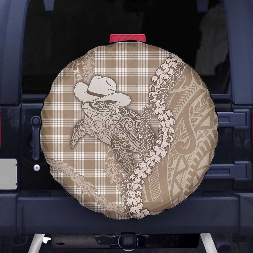 Beige Hawaii Palaka Cowboy Turtle Spare Tire Cover Hawaiian Paniolo Puakenikeni Maile Lei DT05 No hole Beige - Polynesian Pride