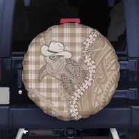 Beige Hawaii Palaka Cowboy Turtle Spare Tire Cover Hawaiian Paniolo Puakenikeni Maile Lei DT05 No hole Beige - Polynesian Pride