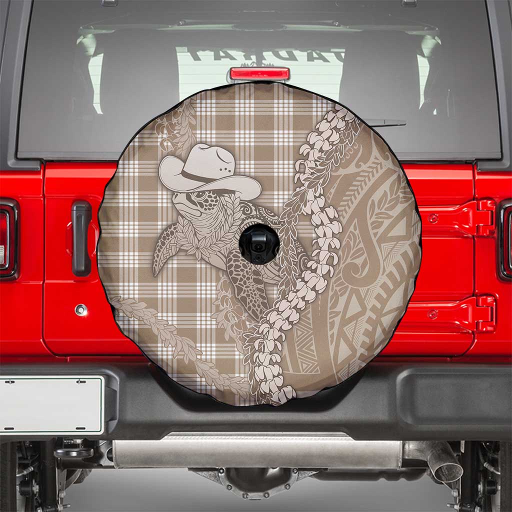 Beige Hawaii Palaka Cowboy Turtle Spare Tire Cover Hawaiian Paniolo Puakenikeni Maile Lei DT05 - Polynesian Pride