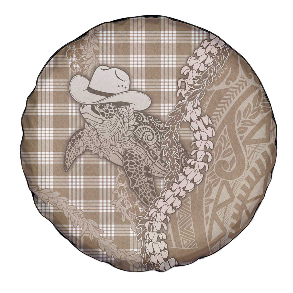 Beige Hawaii Palaka Cowboy Turtle Spare Tire Cover Hawaiian Paniolo Puakenikeni Maile Lei DT05 - Polynesian Pride
