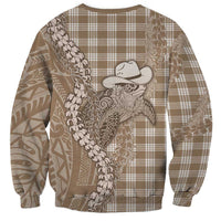 Beige Hawaii Palaka Cowboy Turtle Sweatshirt Hawaiian Paniolo Puakenikeni Maile Lei - Polynesian Pride