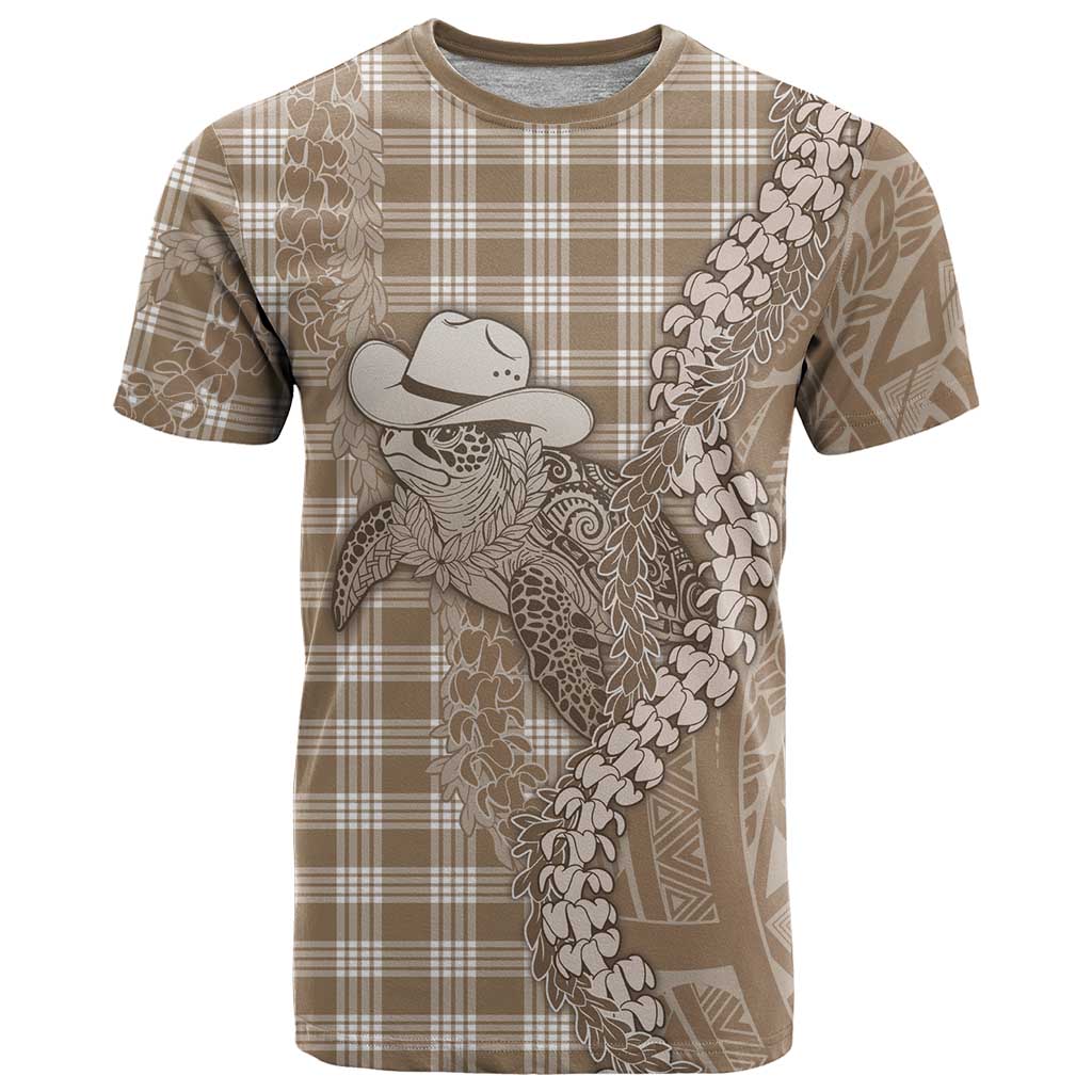 Beige Hawaii Palaka Cowboy Turtle T Shirt Hawaiian Paniolo Puakenikeni Maile Lei DT05 Beige - Polynesian Pride