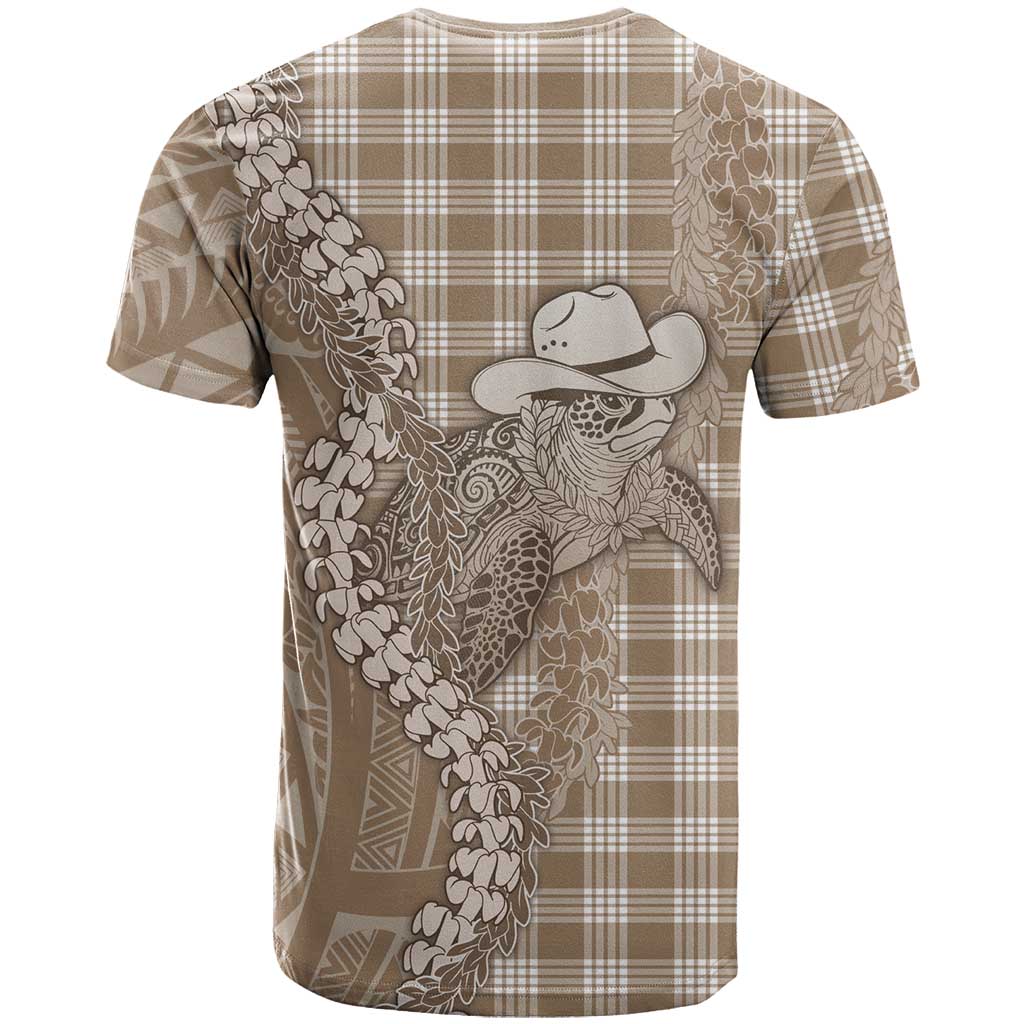 Beige Hawaii Palaka Cowboy Turtle T Shirt Hawaiian Paniolo Puakenikeni Maile Lei DT05 - Polynesian Pride
