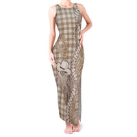 Beige Hawaii Palaka Cowboy Turtle Tank Maxi Dress Hawaiian Paniolo Puakenikeni Maile Lei DT05 Women Beige - Polynesian Pride