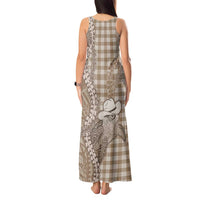 Beige Hawaii Palaka Cowboy Turtle Tank Maxi Dress Hawaiian Paniolo Puakenikeni Maile Lei DT05 - Polynesian Pride