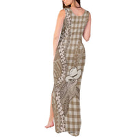 Beige Hawaii Palaka Cowboy Turtle Tank Maxi Dress Hawaiian Paniolo Puakenikeni Maile Lei DT05 - Polynesian Pride